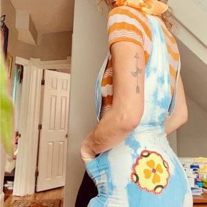 Upcycled F21 Jumper overall cropped hemmed ankle length a-line denim pant